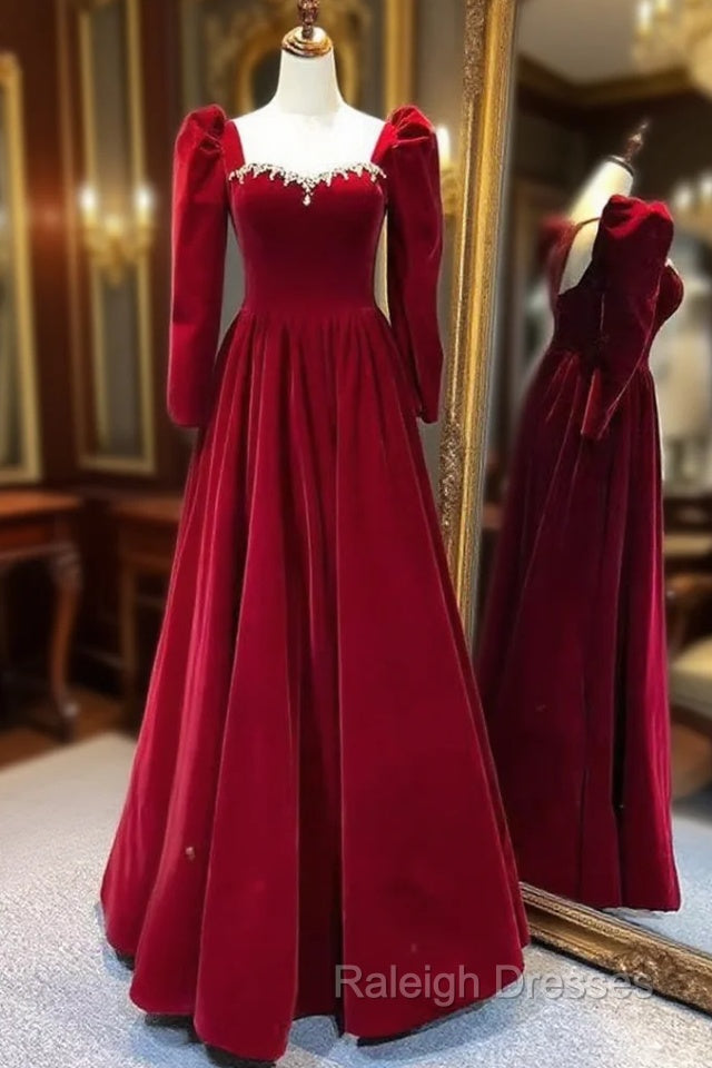 Beautiful A Line Red Velvet Prom Dress Sweatheart Party Dress Brithday Ball Gown Main image
