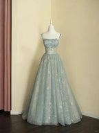 Beautiful A-Line Sage Green Long Tulle Prom Dresses