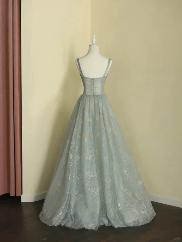 Beautiful A-Line Sage Green Long Tulle Prom Dresses