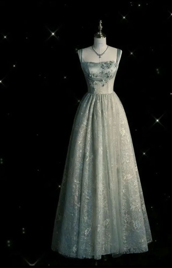Beautiful A-Line Sage Green Long Tulle Prom Dresses