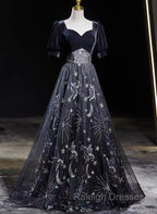 Beautiful A-line Simple Black Floor Length Party Dress, Black Long Prom Dress