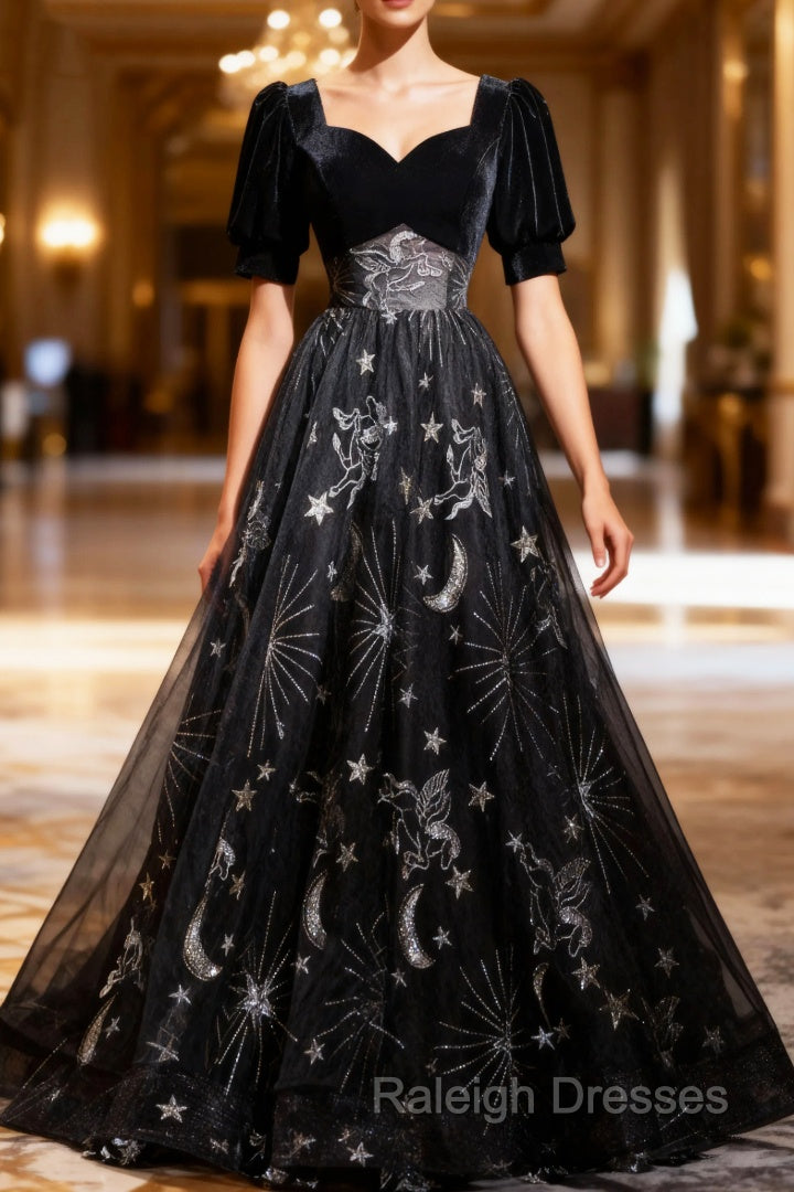 Beautiful A-line Simple Black Floor Length Party Dress, Black Long Prom Dress Main image