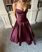 Beautiful A-Line Spaghetti Straps Burgundy Long Satin Prom Dress Prom Dresses