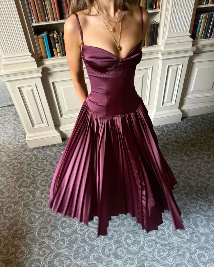 Beautiful A-Line Spaghetti Straps Burgundy Long Satin Prom Dress Prom Dresses