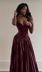 Beautiful A-Line Spaghetti Straps Burgundy Long Satin Prom Dress Prom Dresses