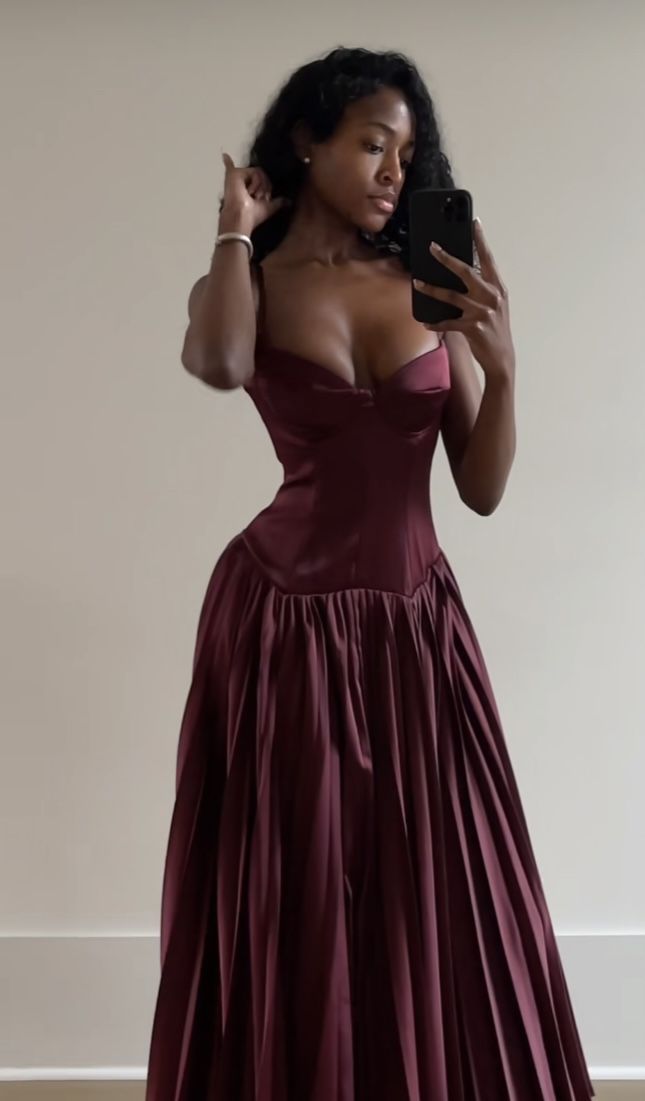 Beautiful A-Line Spaghetti Straps Burgundy Long Satin Prom Dress Prom Dresses