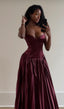 Beautiful A-Line Spaghetti Straps Burgundy Long Satin Prom Dress Prom Dresses