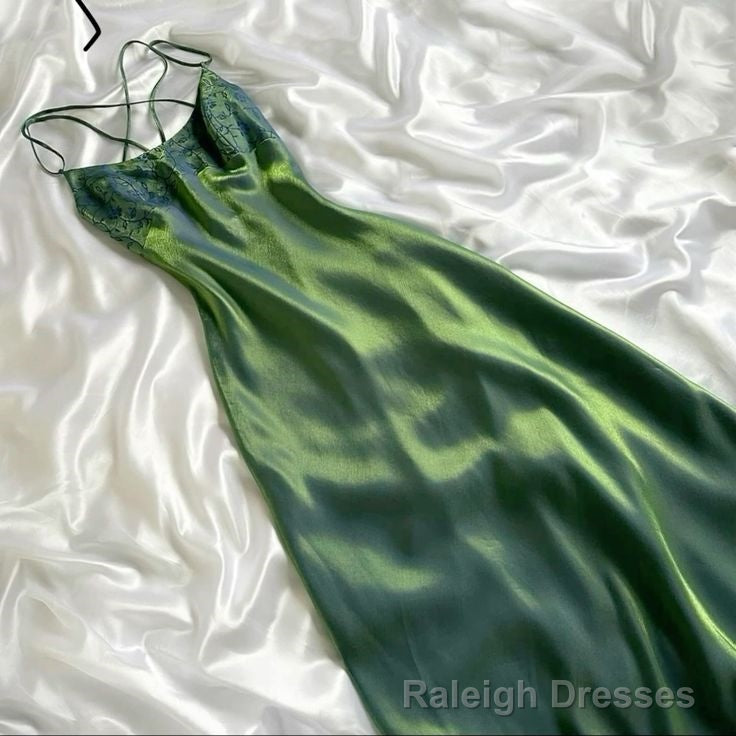 Beautiful A Line Spaghetti Straps Green Long Prom Dresses Evening Gowns Main image