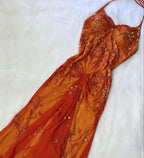 Beautiful A-Line Spaghetti Straps Orange Chiffon Prom Dresses With Beads