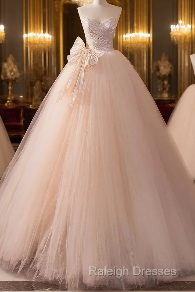 Beautiful A-Line Strapless Tulle Long Prom Dress Evening Dress