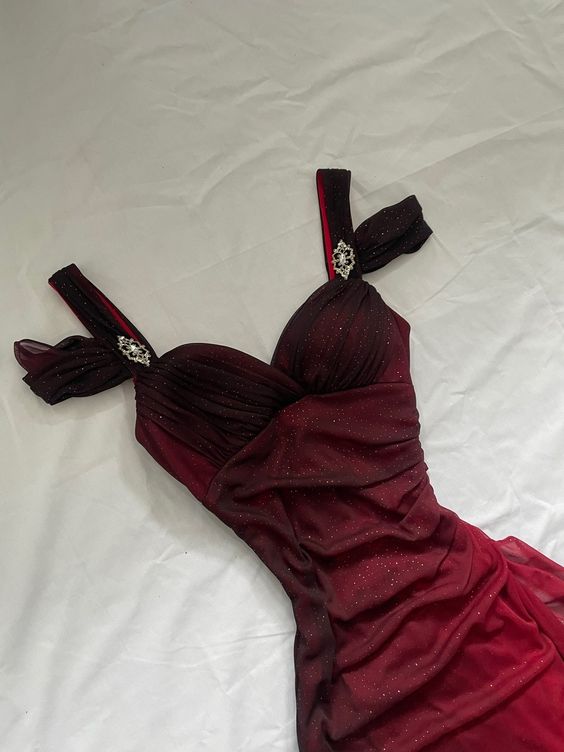 Beautiful A-Line Straps Ombre Red Long Chiffon Prom Dresses