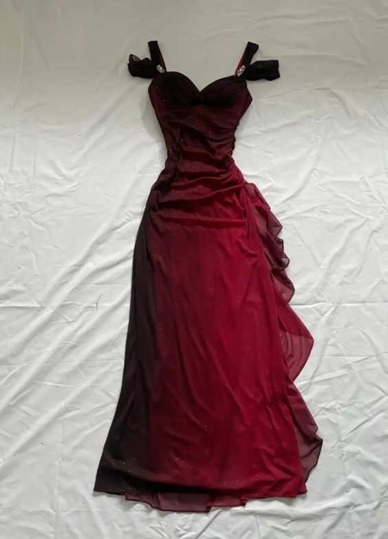 Beautiful A-Line Straps Ombre Red Long Chiffon Prom Dresses