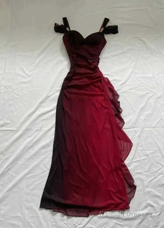 Beautiful A line Straps Ombre Red Long Chiffon Prom Dress Secondary image