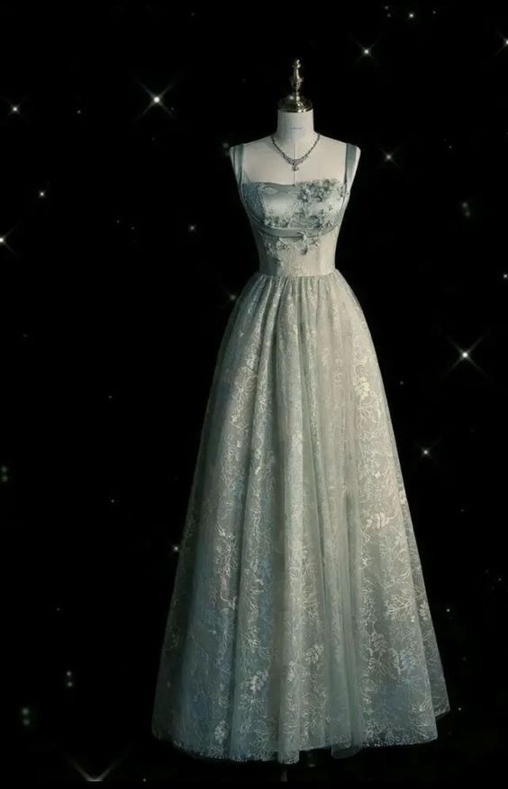 Beautiful A-Line Straps Sage Green Long Tulle Prom Dresses