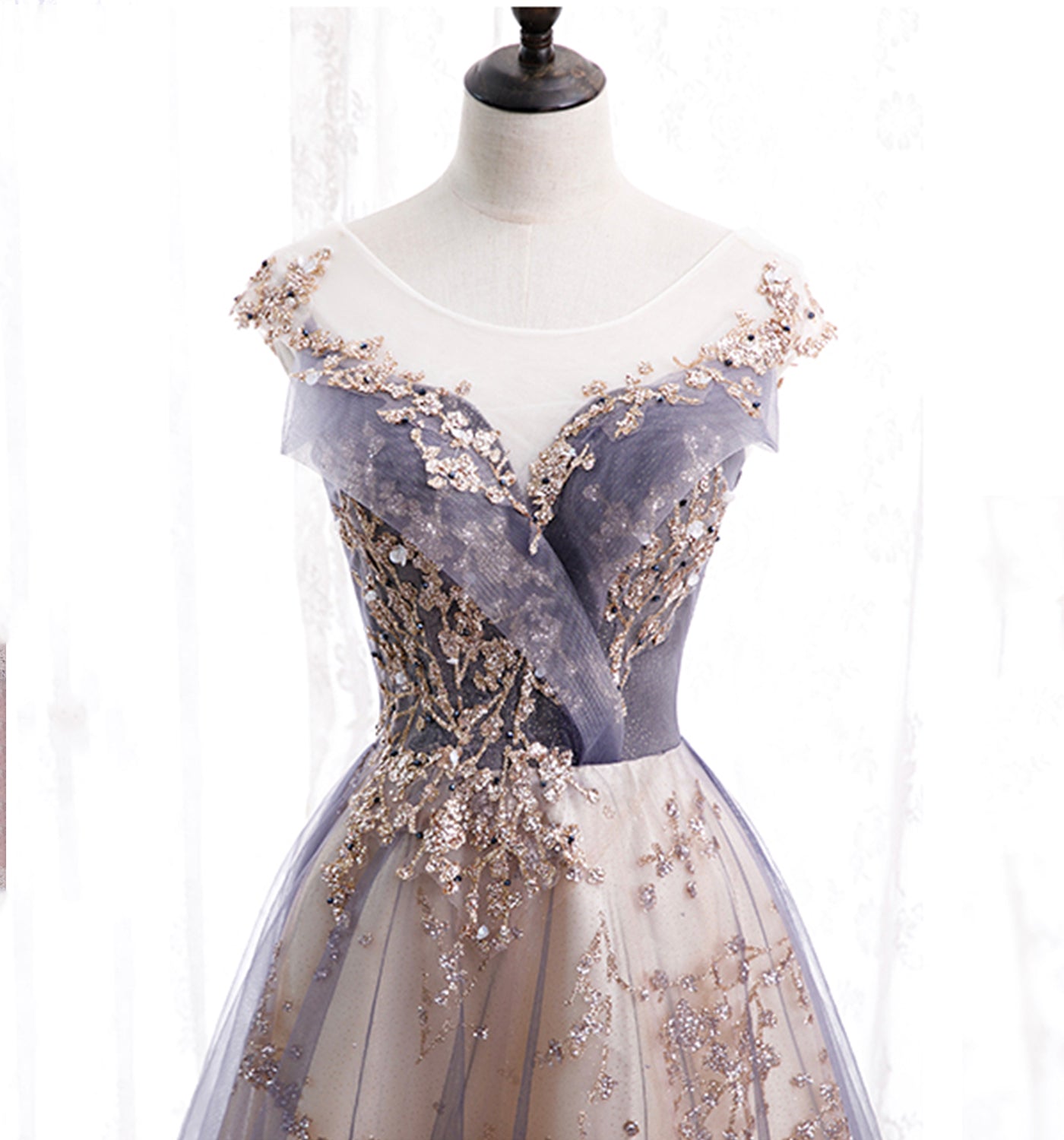 Beautiful A-Line Tulle With Lace Applique Prom Dresses Tulle Long Prom Dresses