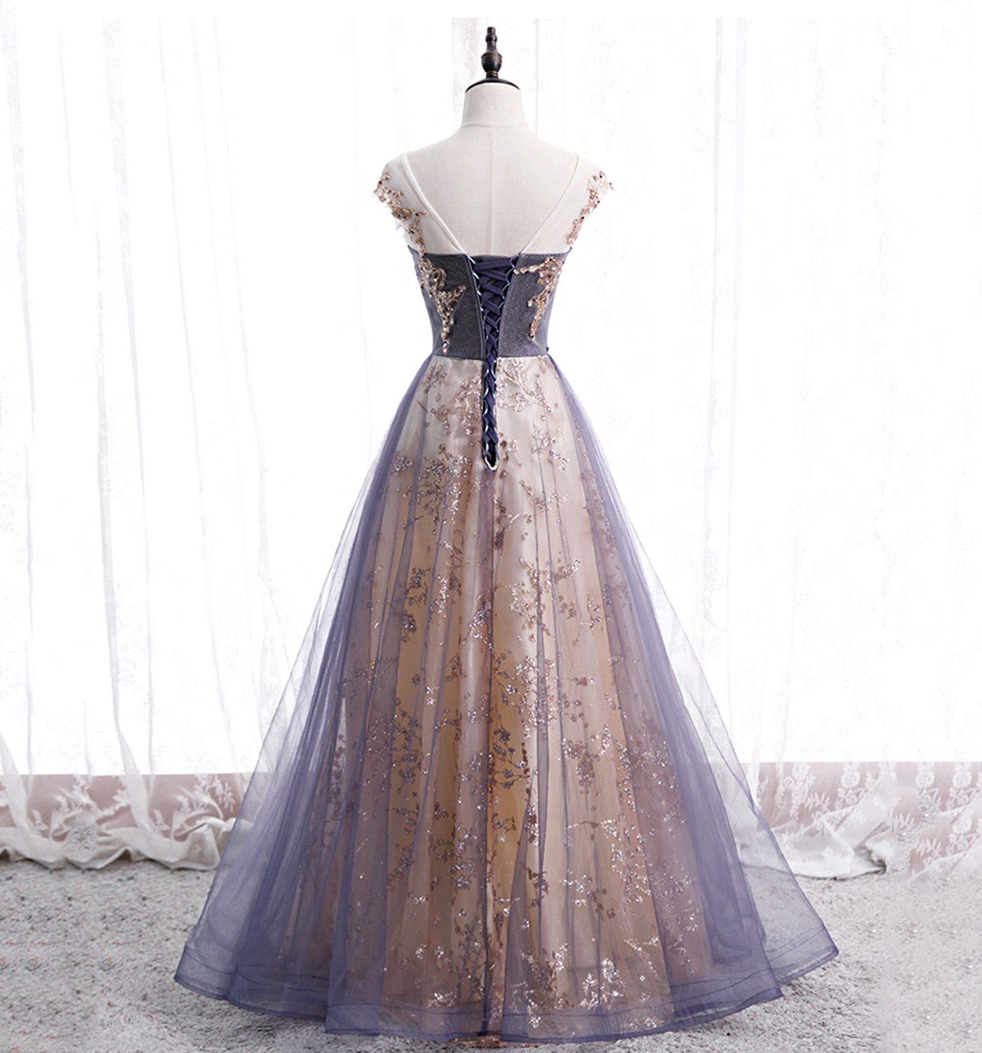 Beautiful A-Line Tulle With Lace Applique Prom Dresses Tulle Long Prom Dresses