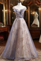Beautiful A-Line Tulle With Lace Applique Party Dress, Tulle Long Prom Dress