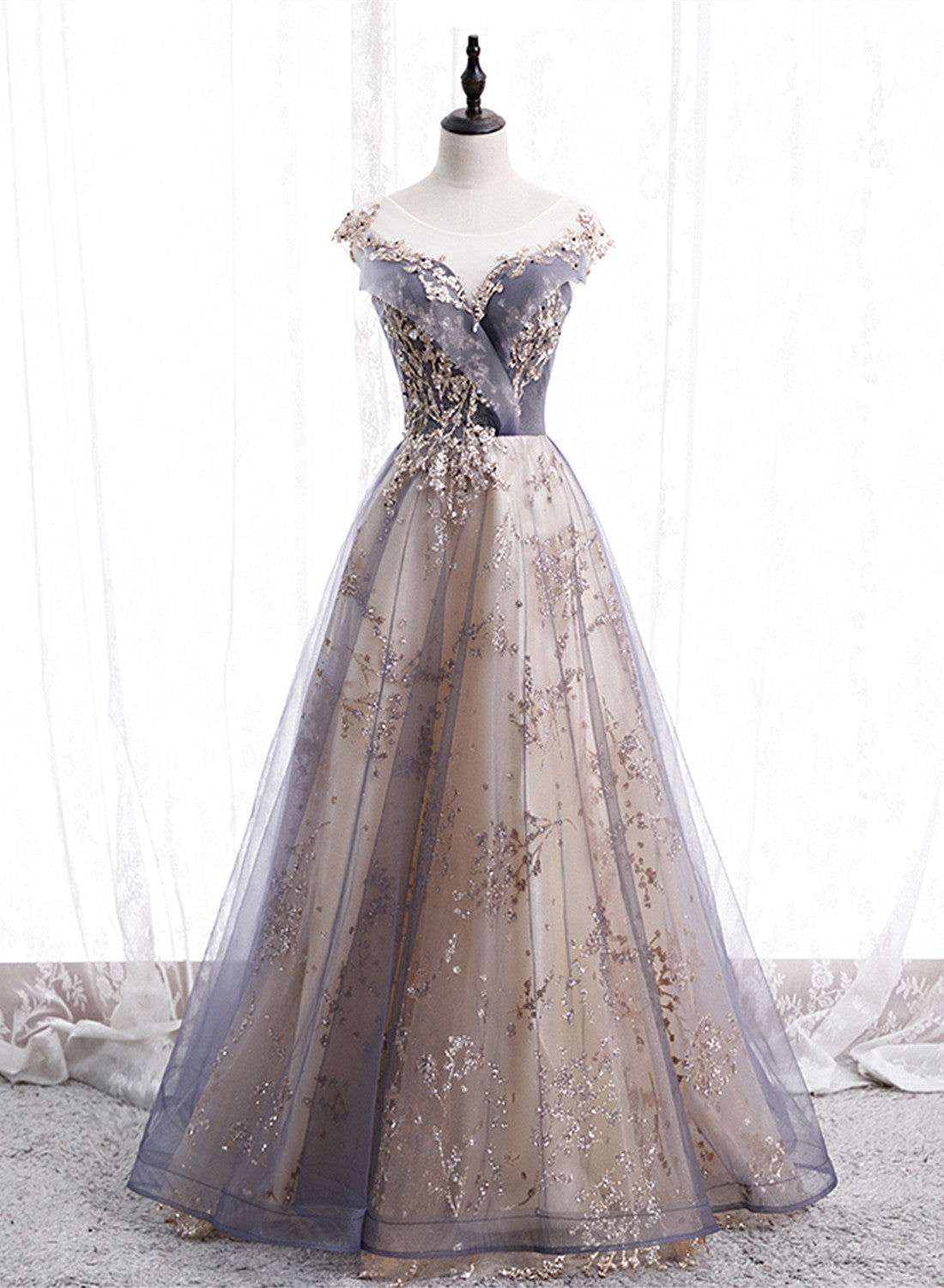 Beautiful A-Line Tulle With Lace Applique Prom Dresses Tulle Long Prom Dresses