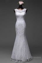 Beautiful Appliques Court Train Lace up Pure White Mermaid Wedding Dress