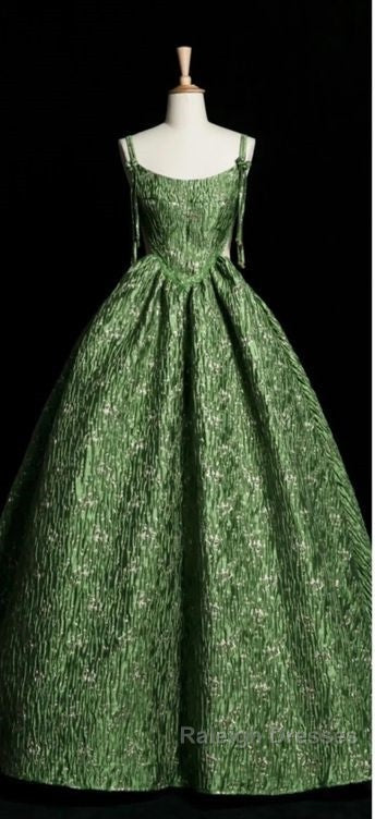Beautiful Ball Gown Green Lace Prom Gown Long Prom Dresses