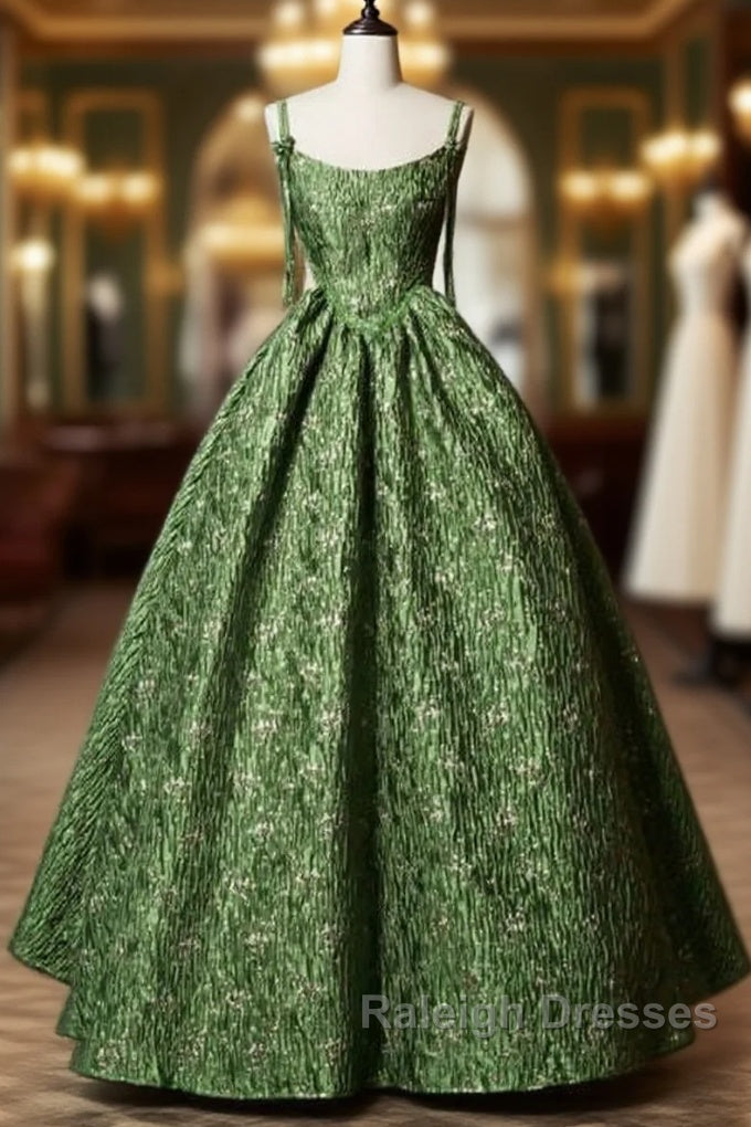 Beautiful Ball Gown Green Lace Prom Gown Long Prom Dress