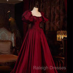 Beautiful Ball Gown Square Neckline Satin Long Red Prom Dress