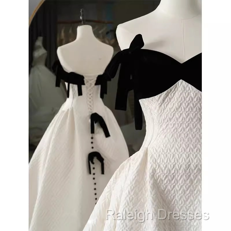 Beautiful Ball Gown Straps White Lace Long Prom Dress