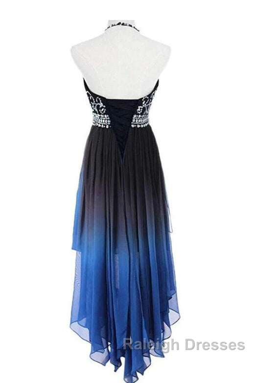 Beautiful Beaded High Low Chiffon Gradient Party Dress, Blue Homecoming Dress Secondary image