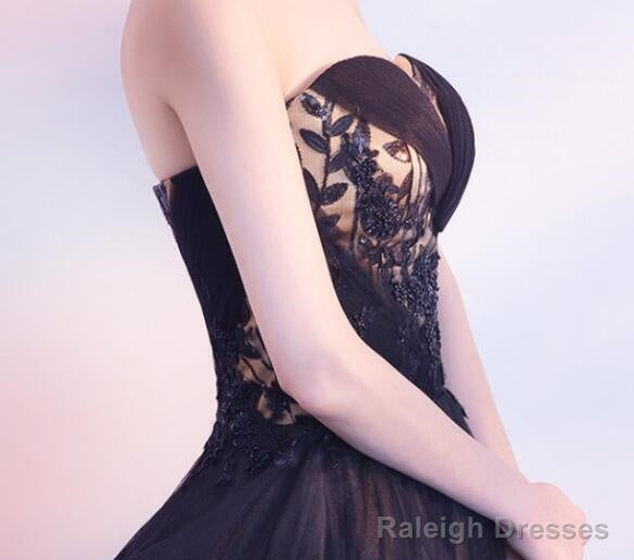 Beautiful Black And Champagne Tulle Sweethart Party Dress, Black Gown
