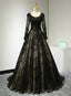 Beautiful Black Long Sleeves Lace Prom Dresses Black Prom Gowns