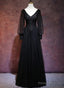 Beautiful Black Long Sleeves V-Neckline Evening Dress, Black Prom Dress