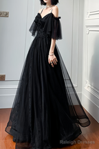 Beautiful Black Off the Shoulder Evening Dress Prom Dresses
