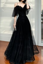 Beautiful Black Off the Shoulder Evening Dress Prom Dresses