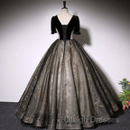 Beautiful Black Tulle Short Sleeves Long Party Dress Black Short Sleeves Prom Dress prom dresses shops