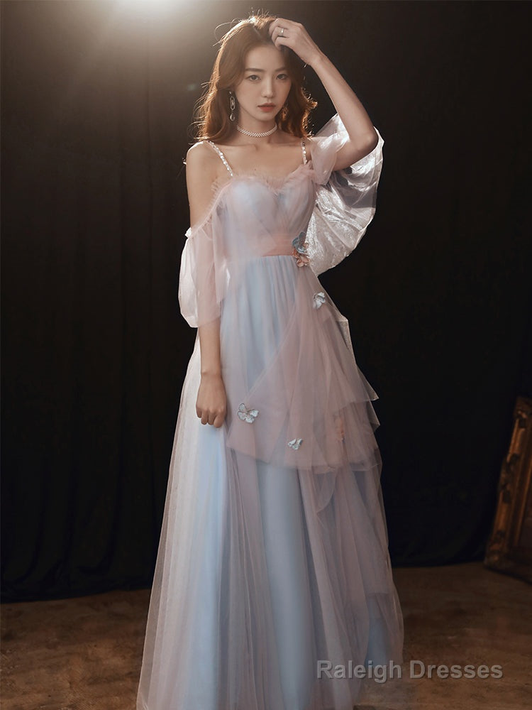 Beautiful Blue And Pink Tulle Long Formal Dress Party Dress, A-Line Cute Evening Gown