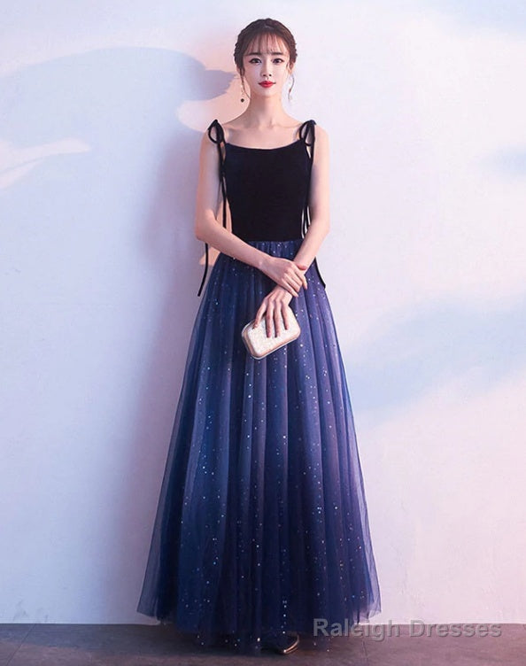 Beautiful Blue Gradient Tulle And Velvet Long Straps Prom Dress, Blue Evening Dresses Secondary image