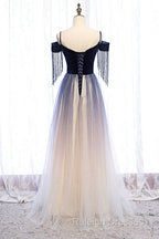 Beautiful Blue Gradient Tulle Long Prom Dress A-Line Off Shoulder Prom Dress