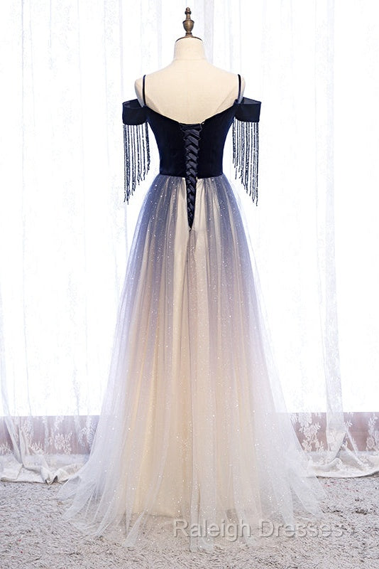 Beautiful Blue Gradient Tulle Long Prom Dress A-Line Off Shoulder Prom Dress