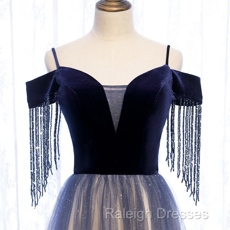 Beautiful Blue Gradient Tulle Long Prom Dress A-Line Off Shoulder Prom Dress