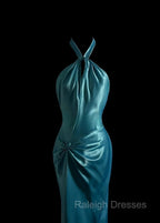 Beautiful Blue Halter Mermaid Backless Prom Dresses Long Gorgeous Prom Dresses
