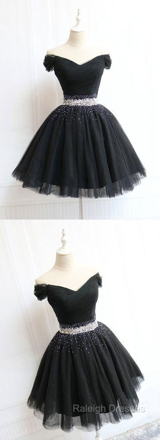 Beautiful Cute Charming Black Tulle V Neck Beaded Short Dress, Black Homecoming Dress Secondary image