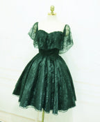 Beautiful Dark Green Lace Off Shoulder Short Prom Dresses Lace Homecoming Dresses