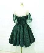 Beautiful Dark Green Lace Off Shoulder Short Prom Dresses Lace Homecoming Dresses