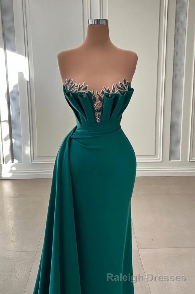 Beautiful Dark Green Long Prom Dress Strapless Mermaid Prom Gown
