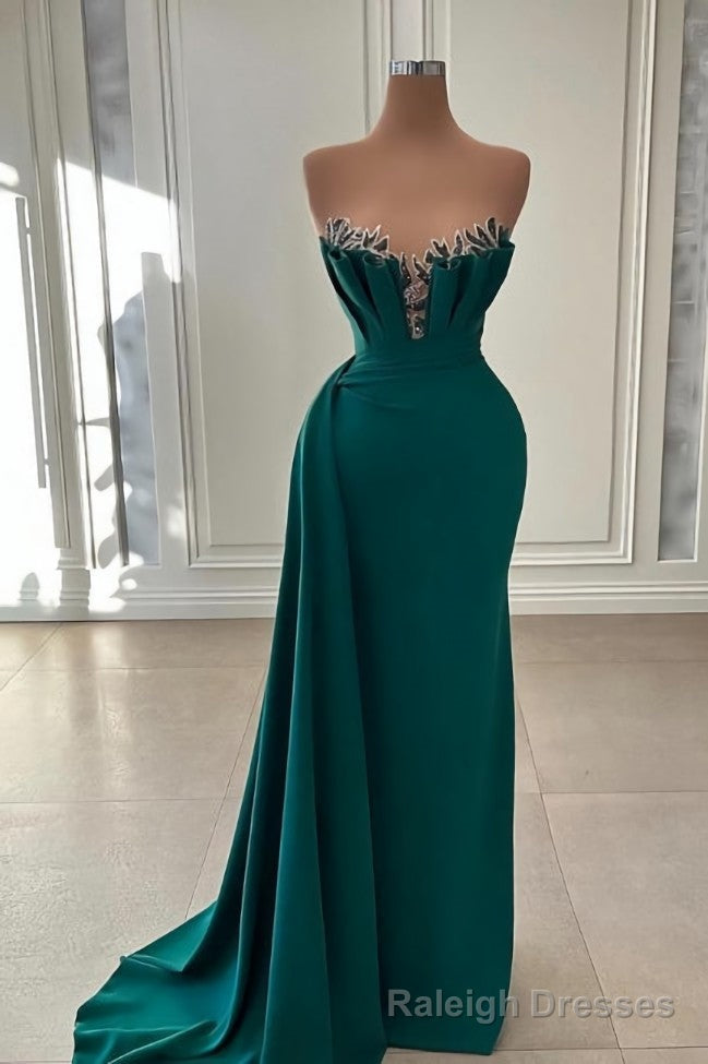 Beautiful Dark Green Long Prom Dress Strapless Mermaid Evening Gowns