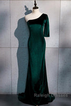 Beautiful Dark Green One Shoulder Evening Dress, Green Mermaid Formal Dresses