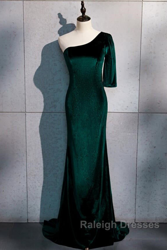 Beautiful Dark Green One Shoulder Evening Dress, Green Mermaid Formal Dresses