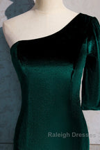 Beautiful Dark Green One Shoulder Evening Dress, Green Mermaid Formal Dresses