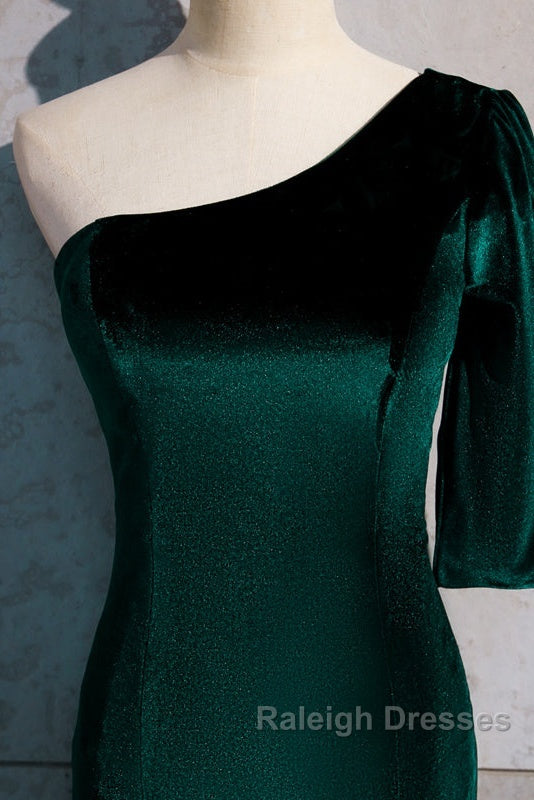 Beautiful Dark Green One Shoulder Evening Dress, Green Mermaid Formal Dresses