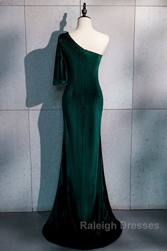 Beautiful Dark Green One Shoulder Evening Dress, Green Mermaid Formal Dresses